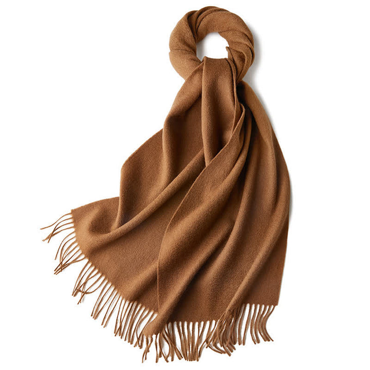 Unisex Simple Solid Color Pure Wool Fringed Scarf