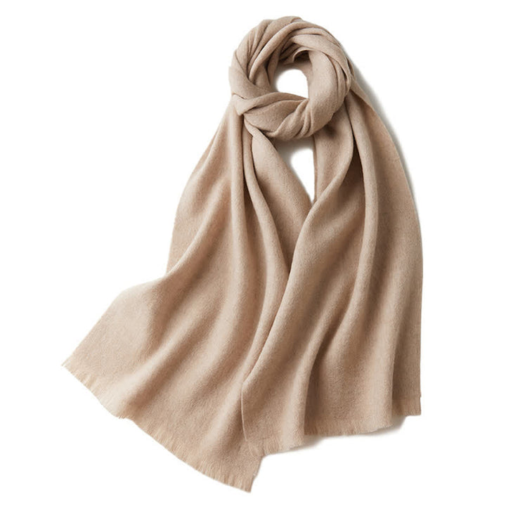 Unisex Warm Shawl Simple Solid Color Pure Wool Scarf - Beige - image 6