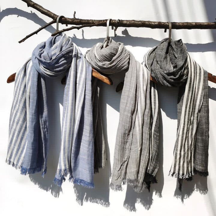 Unisex Striped Cotton Linen Spring Autumn Draped Scarf