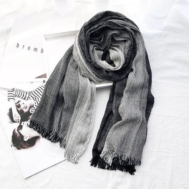 Unisex Striped Cotton Linen Spring Autumn Draped Scarf