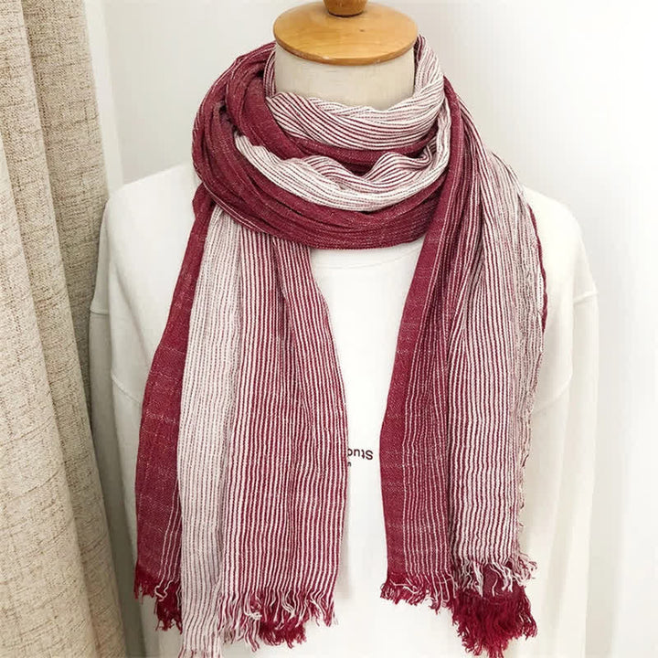 Unisex Striped Cotton Linen Spring Autumn Draped Scarf