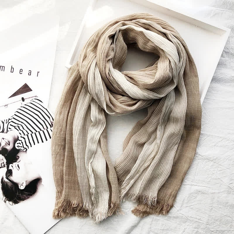 Unisex Striped Cotton Linen Spring Autumn Draped Scarf