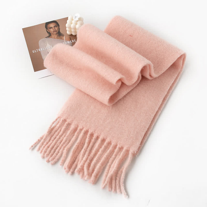 Unisex Thicken Solid Color Fringes Cashmere Scarf