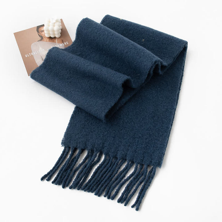 Unisex Thicken Solid Color Fringes Cashmere Scarf