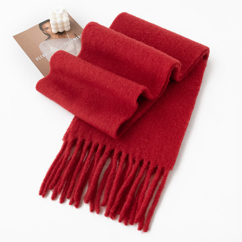 Unisex Thicken Solid Color Fringes Cashmere Scarf