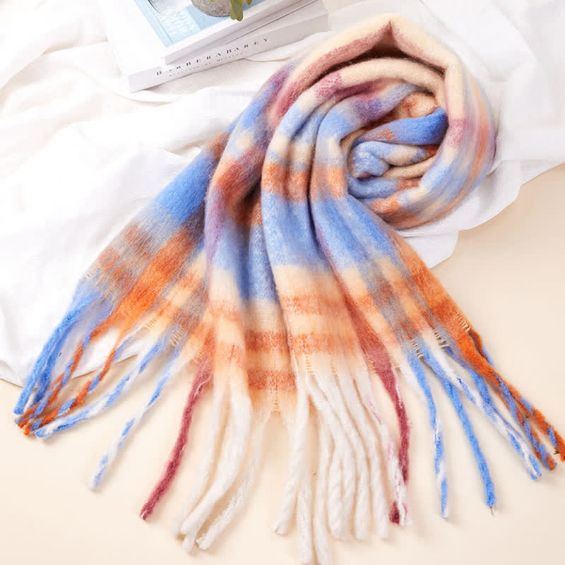 Unisex Classic Tassel Plaid Warm Scarf - image 5