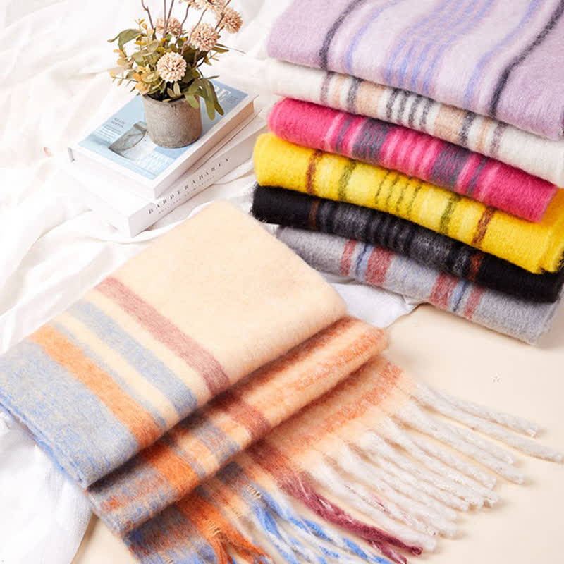 Unisex Classic Tassel Plaid Warm Scarf - image 7