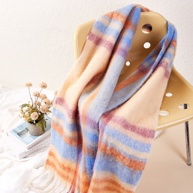 Unisex Classic Tassel Plaid Warm Scarf - image 4