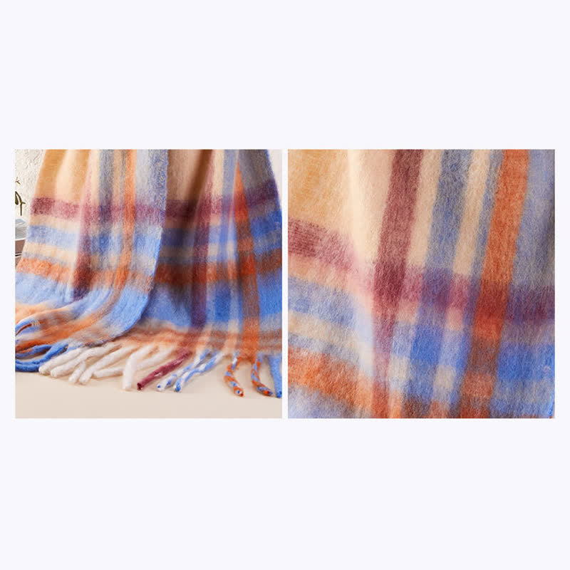 Unisex Classic Tassel Plaid Warm Scarf