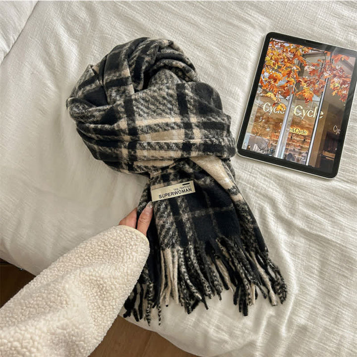 Unisex Winter Warm Tassel Plaid Oversized Scarf