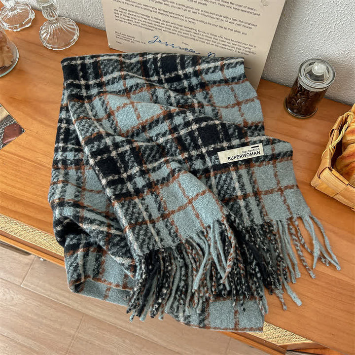 Unisex Winter Warm Tassel Plaid Oversized Scarf