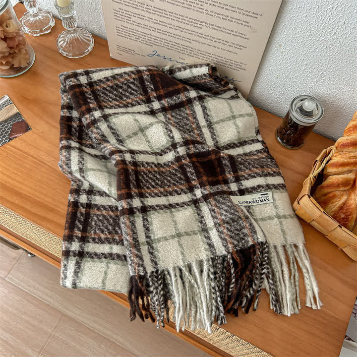 Unisex Winter Warm Tassel Plaid Oversized Scarf