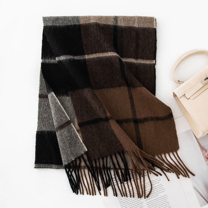 Unisex Color Blocking Plaid Cashmere Scarf