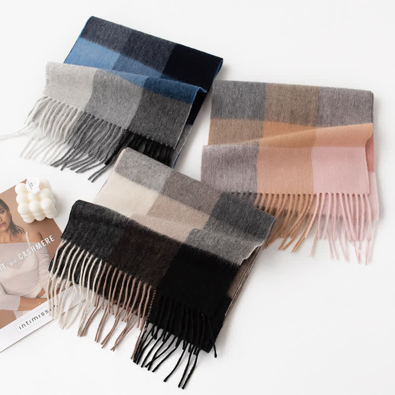 Unisex Color Blocking Plaid Cashmere Scarf