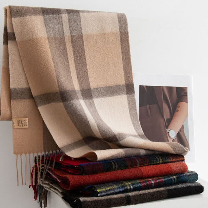 Unisex Color Blocking Plaid Cashmere Scarf