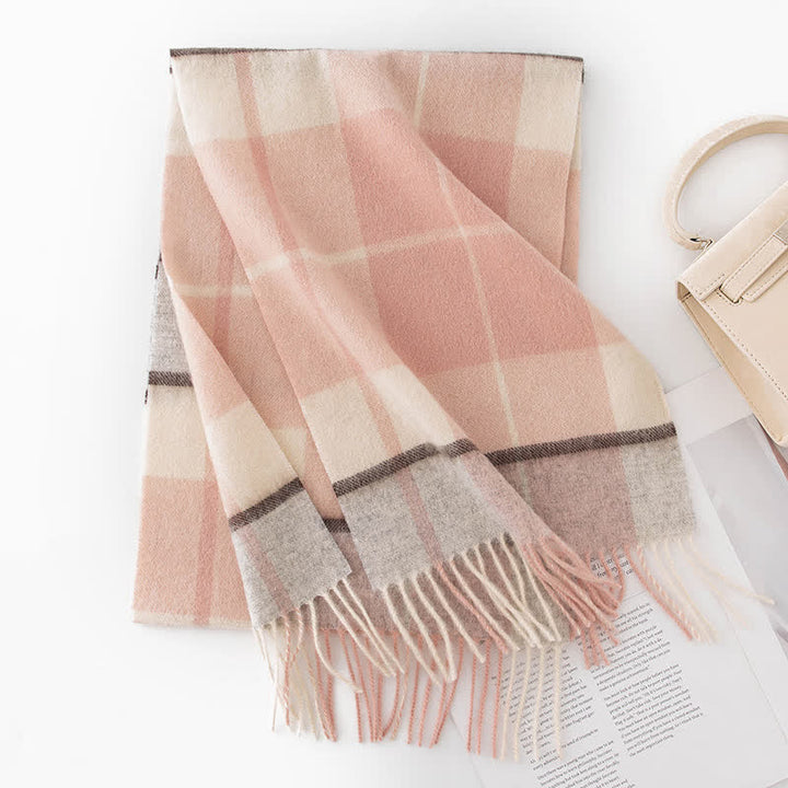 Unisex Color Blocking Plaid Cashmere Scarf