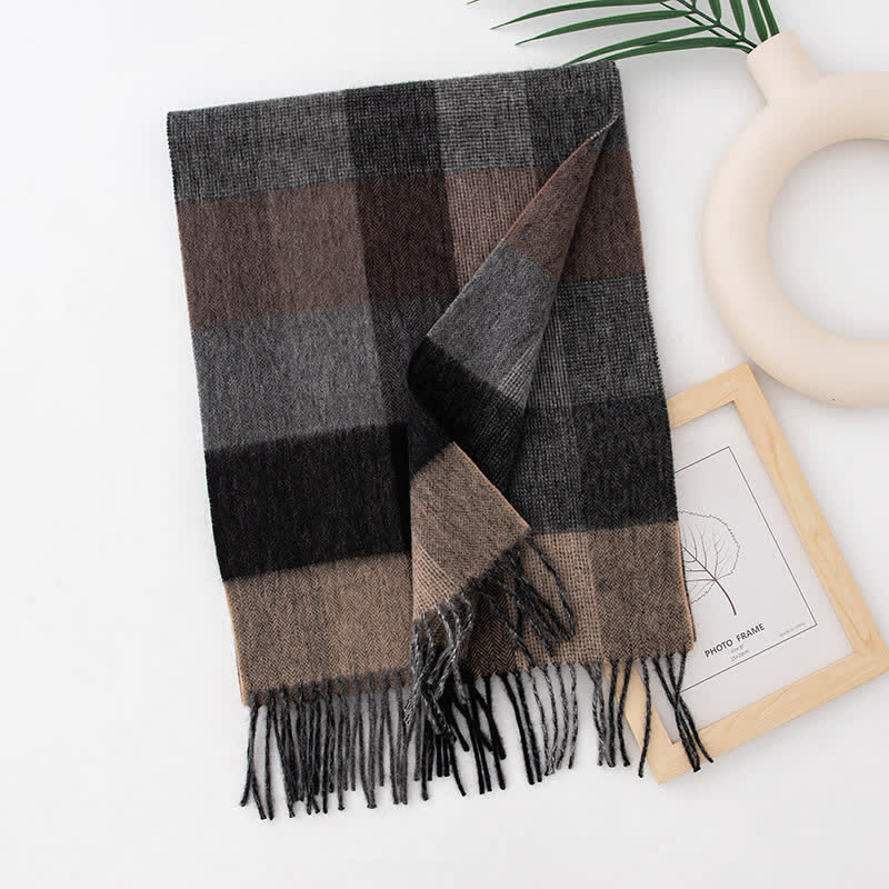 Unisex Color Blocking Plaid Cashmere Scarf