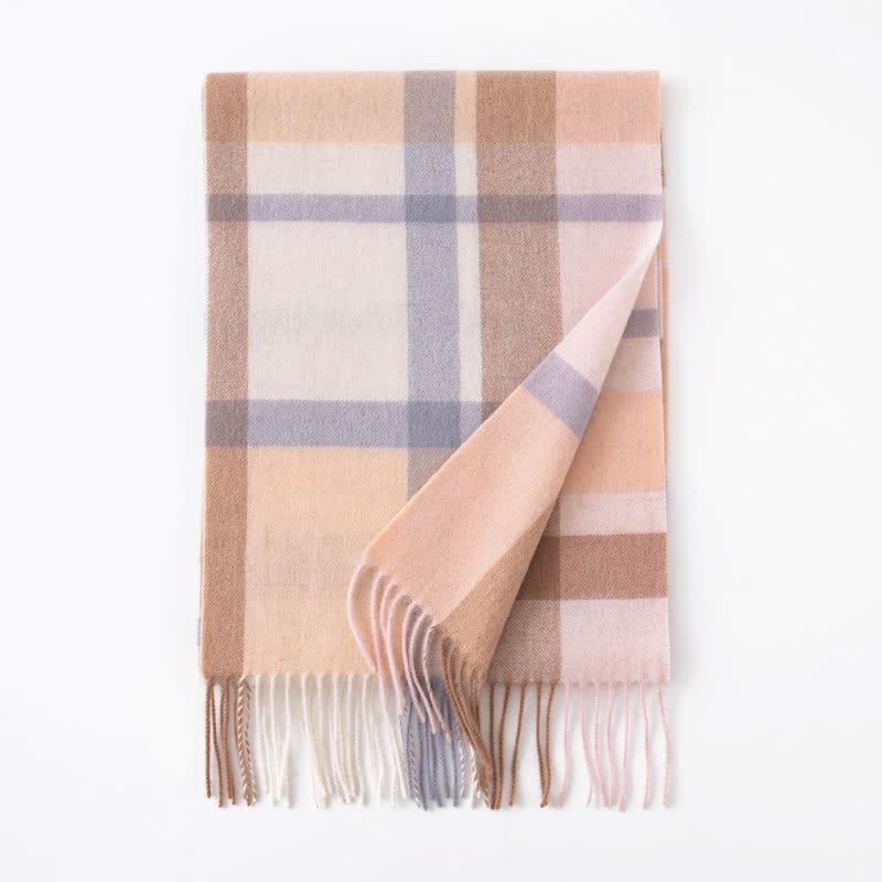 Unisex Color Blocking Plaid Cashmere Scarf