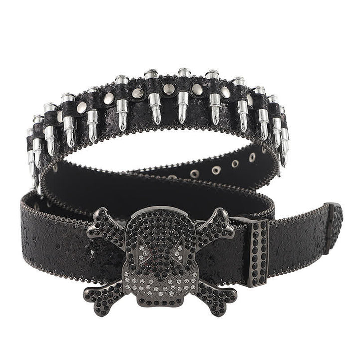 Cartoon Skull Buckle Bullet-Shaped Rivets Leather Belt