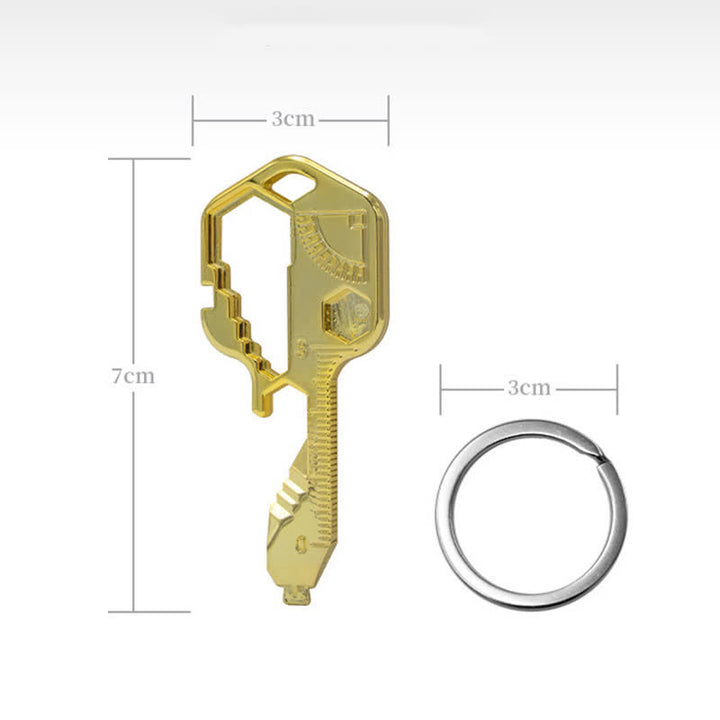 Mini Utility 11 In 1 Key-Shaped Common Tools Keychain - Gold - image 15