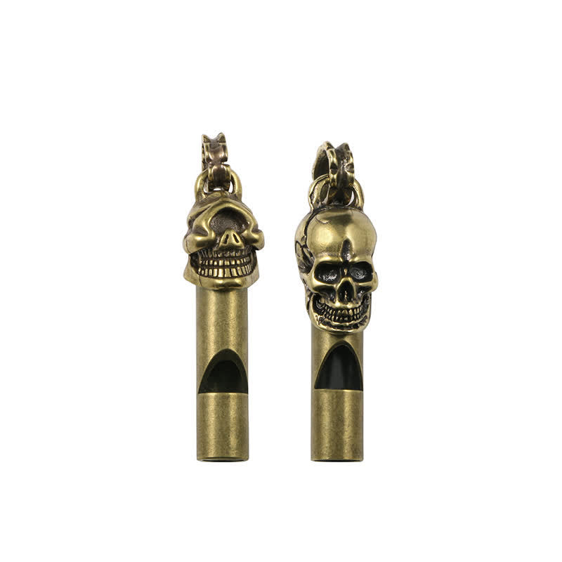 Archaize Brass Skull Head Whistle Keychain