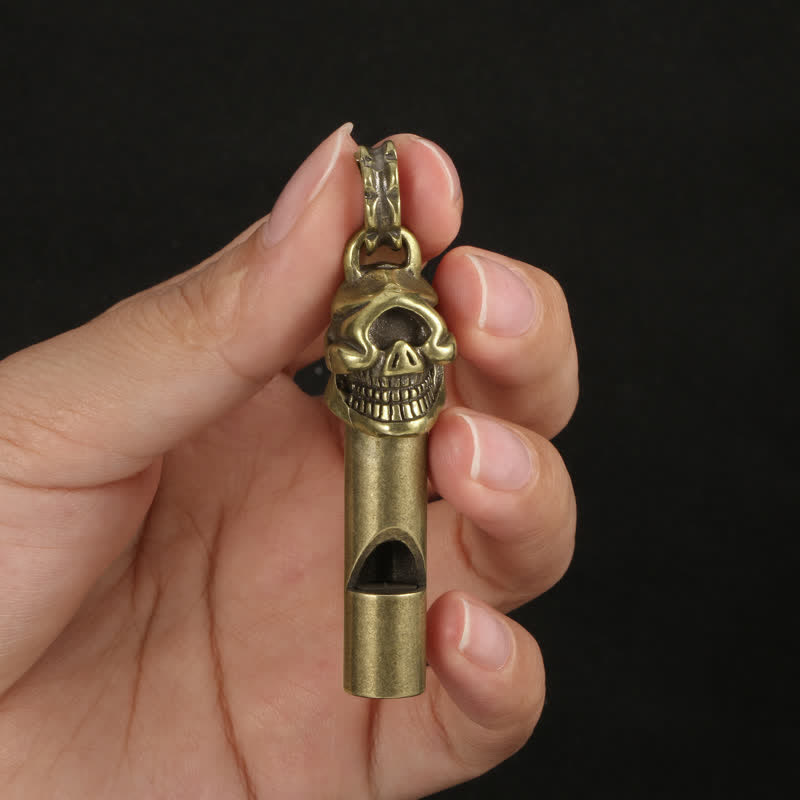 Archaize Brass Skull Head Whistle Keychain