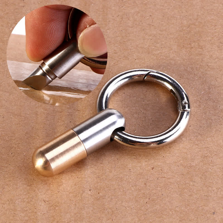Mini Capsule Pocket Unpacking Cutter Keychain - Silver & Brass - image 0