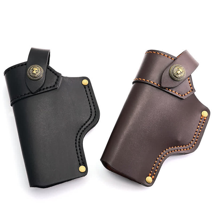 Lion Rivet Leather Holster With Retention Strap Belt Bag