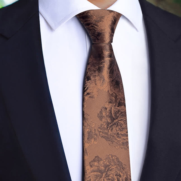 3Pcs Men's Vintage Bronze Flower BowTie Necktie Set