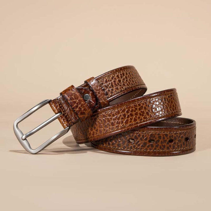 Stitching Snake Skin Pattern Casual Cowhide Leather Belt