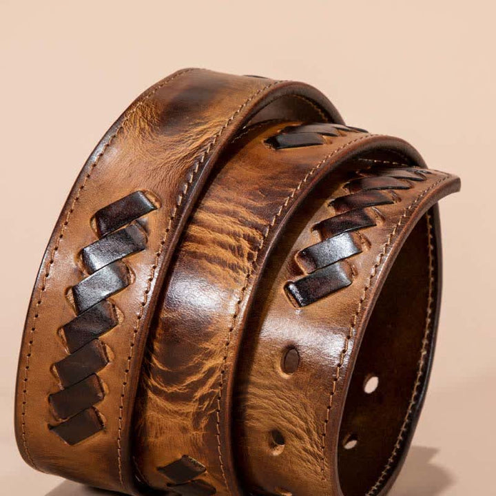 Retro Weave Patterns Design Cowhide Leather Belt