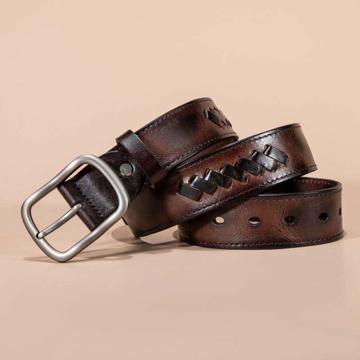 Retro Weave Patterns Design Cowhide Leather Belt