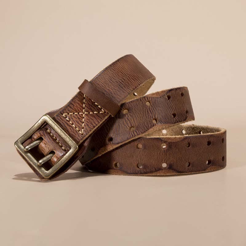 Timeless Square Buckle Double Prong Cowhide Leather Belt - Peru - 44 - image 9
