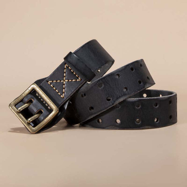 Timeless Square Buckle Double Prong Cowhide Leather Belt