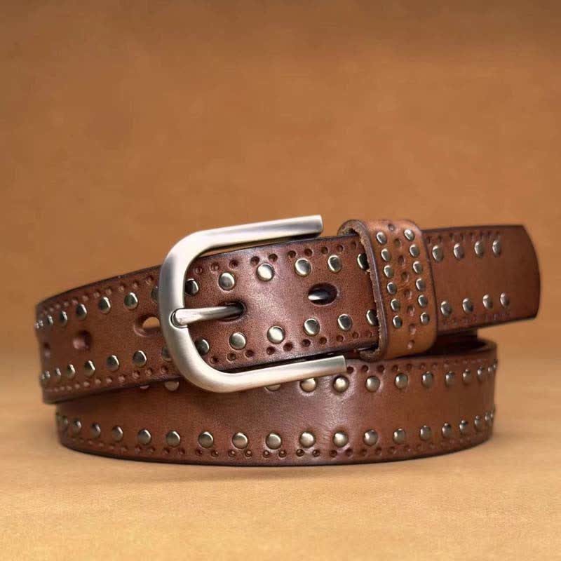 Ancient Pure Color Punk Metal Rivet Leather Belt