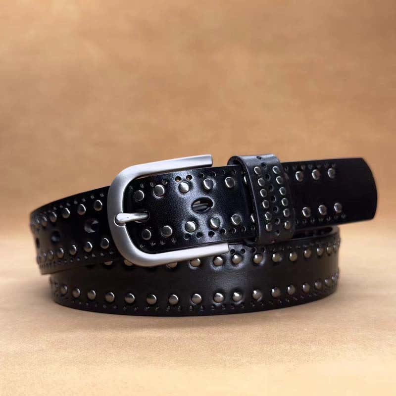 Ancient Pure Color Punk Metal Rivet Leather Belt