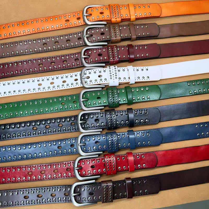 Ancient Pure Color Punk Metal Rivet Leather Belt