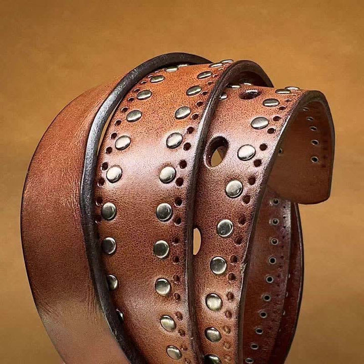 Ancient Pure Color Punk Metal Rivet Leather Belt