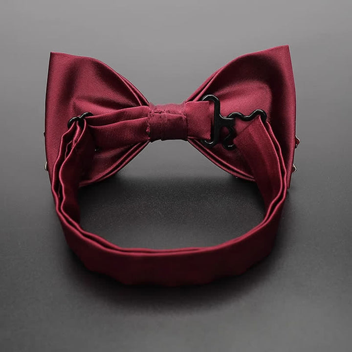 Men's Burgundy Metal Leaves Embellishment Bow Tie