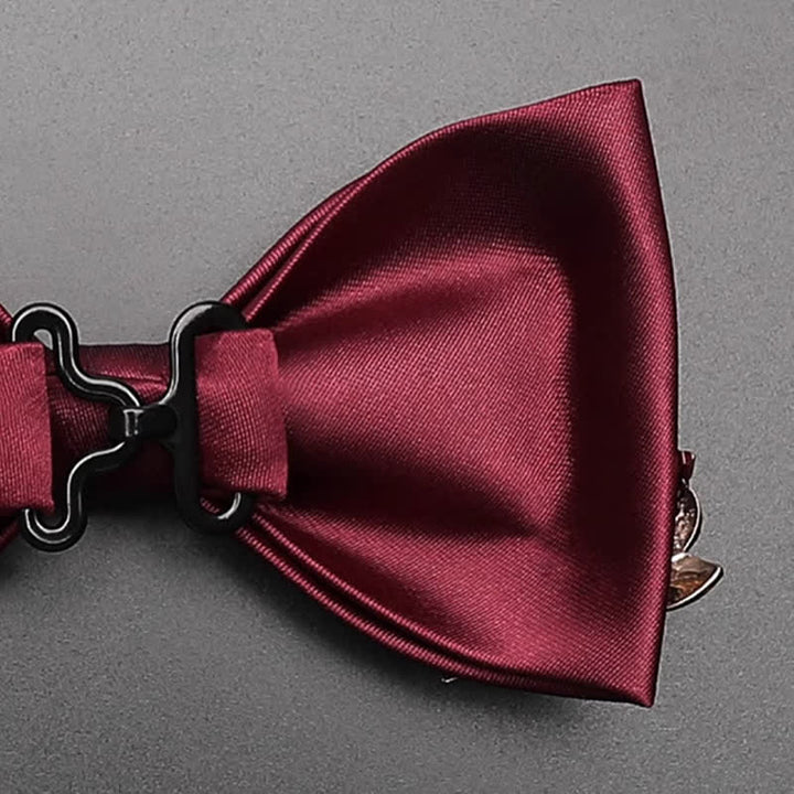 Men's Burgundy Metal Leaves Embellishment Bow Tie