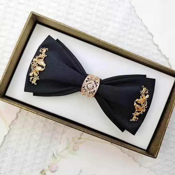 Men's Gold Metal Branches Bird Double Layers Bow Tie