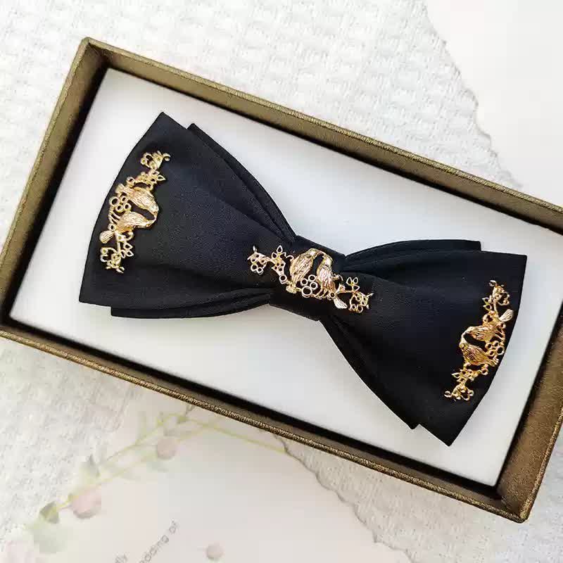 Men's Gold Metal Branches Bird Double Layers Bow Tie