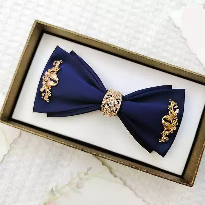 Men's Gold Metal Branches Bird Double Layers Bow Tie