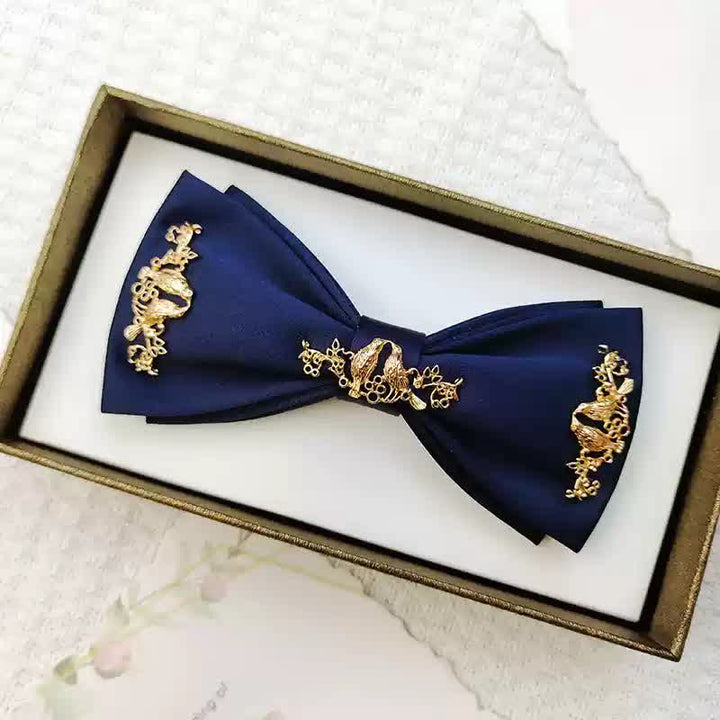 Men's Gold Metal Branches Bird Double Layers Bow Tie