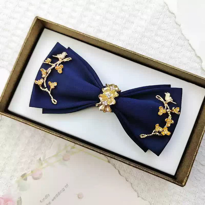 Men's Gold Metal Branches Bird Double Layers Bow Tie