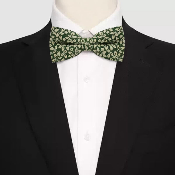 Men's Subtle White Leaves Plant Cotton Bow Tie