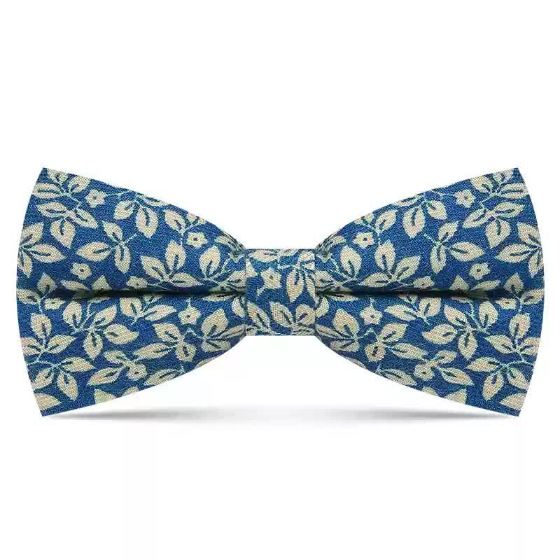 Men's Subtle White Leaves Plant Cotton Bow Tie