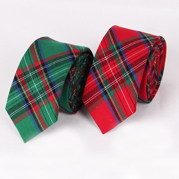 Men's Traditional Green Red Check Plaid Necktie