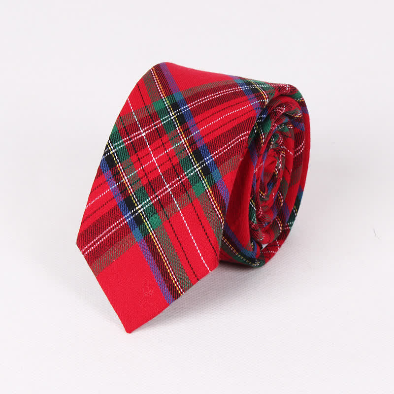 Men's Traditional Green Red Check Plaid Necktie