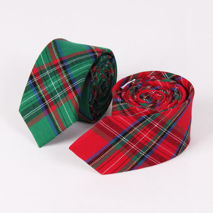 Men's Traditional Green Red Check Plaid Necktie